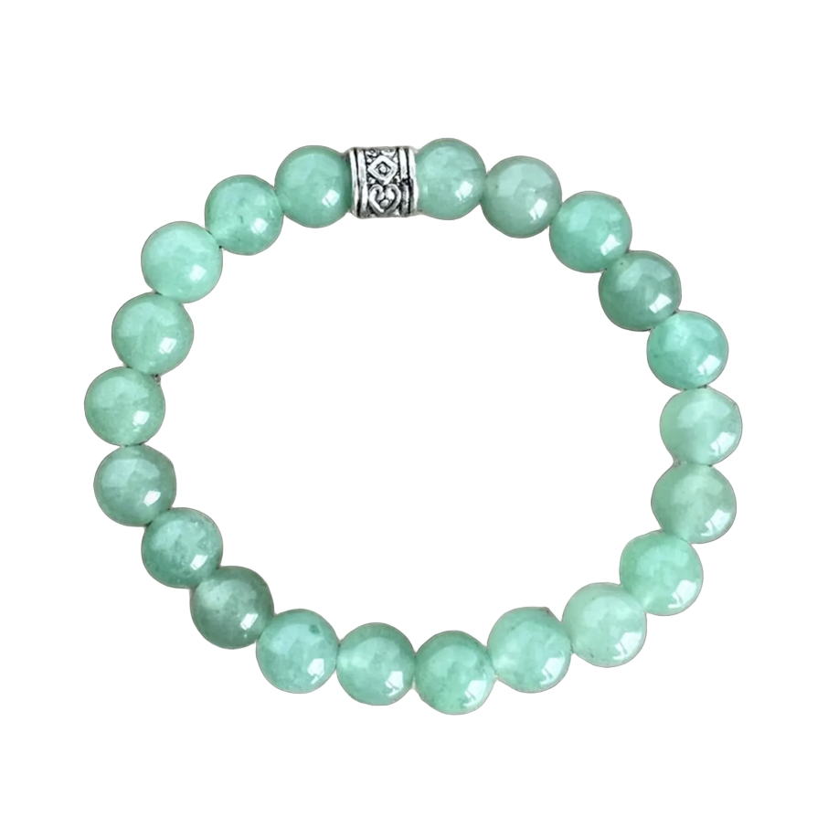 Green Aventurine beaded bracelet with a silver clasp on a white background