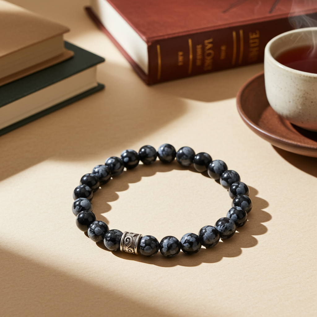 Snowflake Obsidian Bead Bracelet