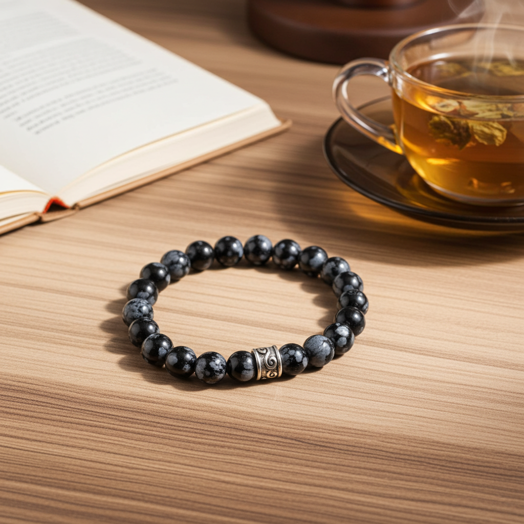 Snowflake Obsidian Bead Bracelet