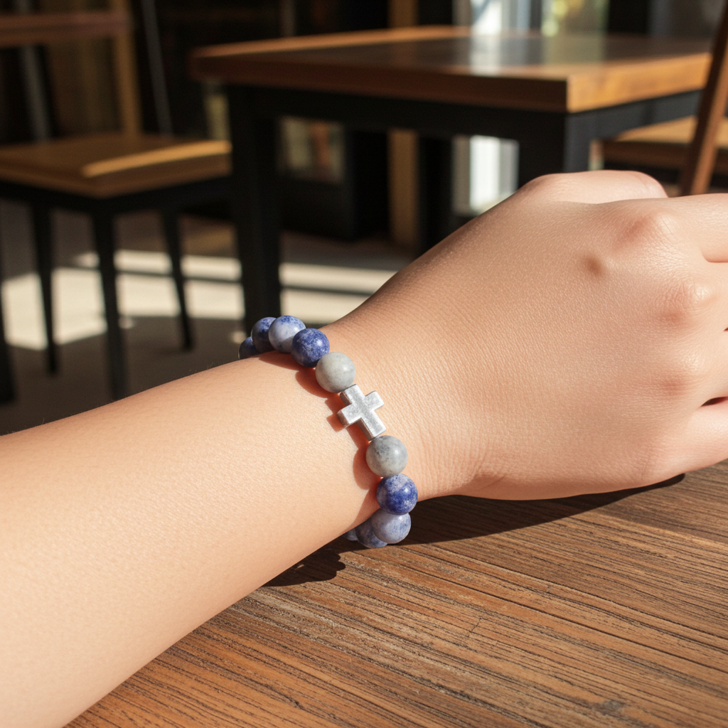 Bracelet Sodalite Brazilian Stone Cross